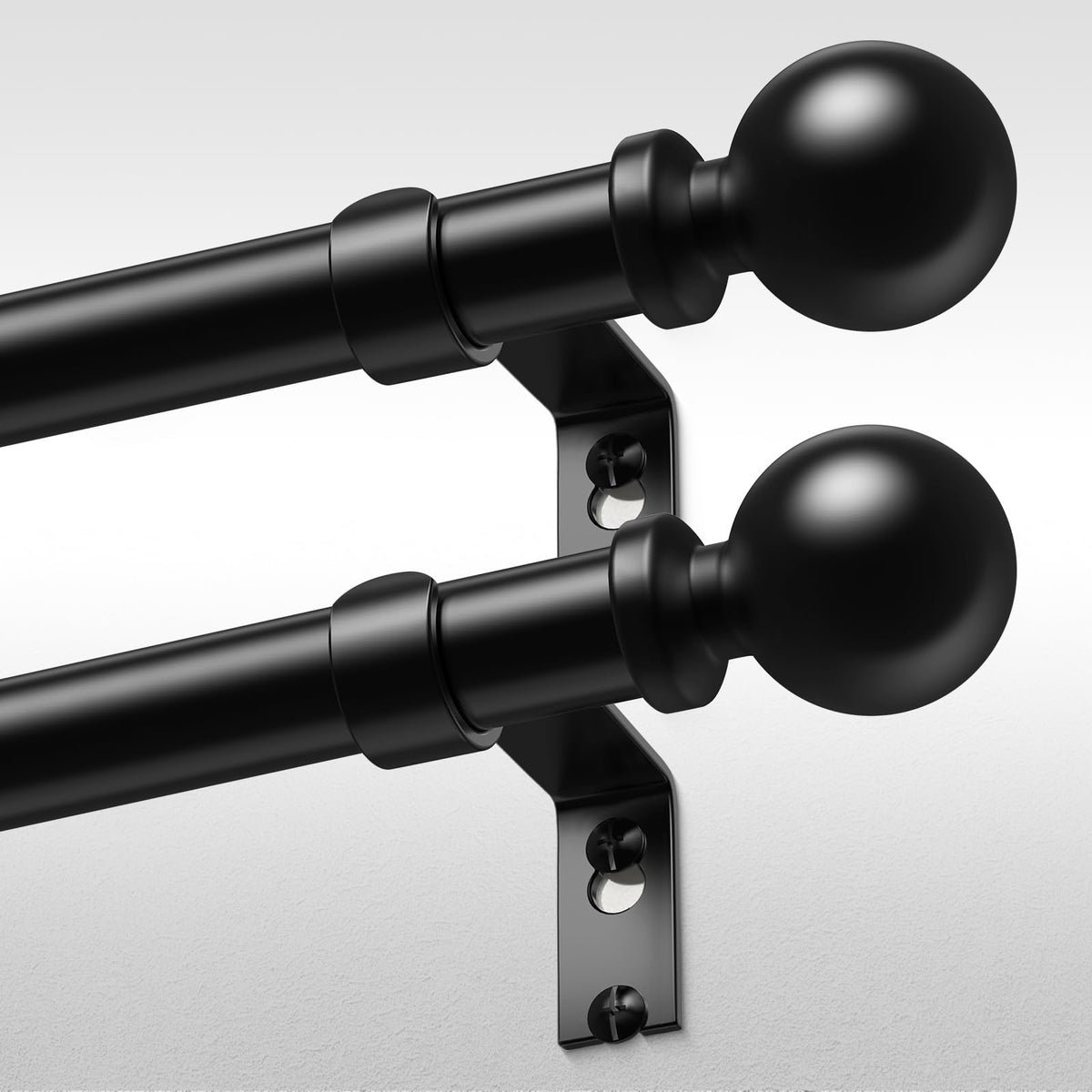 Wolistsa 2-pack curtain rods, black finish, adjustable 36-91 inches for various windows.