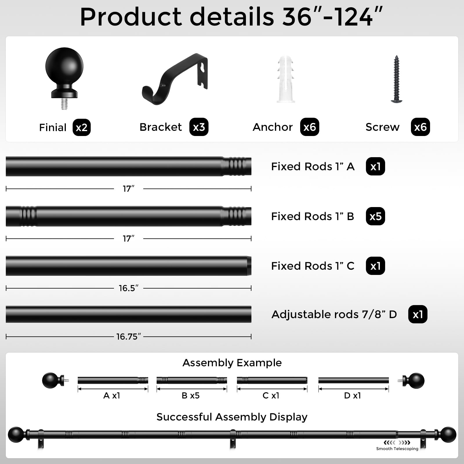 Wolistsa adjustable telescopic rod quickly fits diverse window widths.