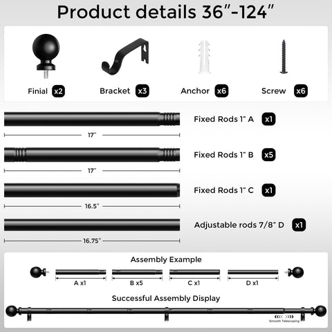 Wolistsa adjustable telescopic rod quickly fits diverse window widths.