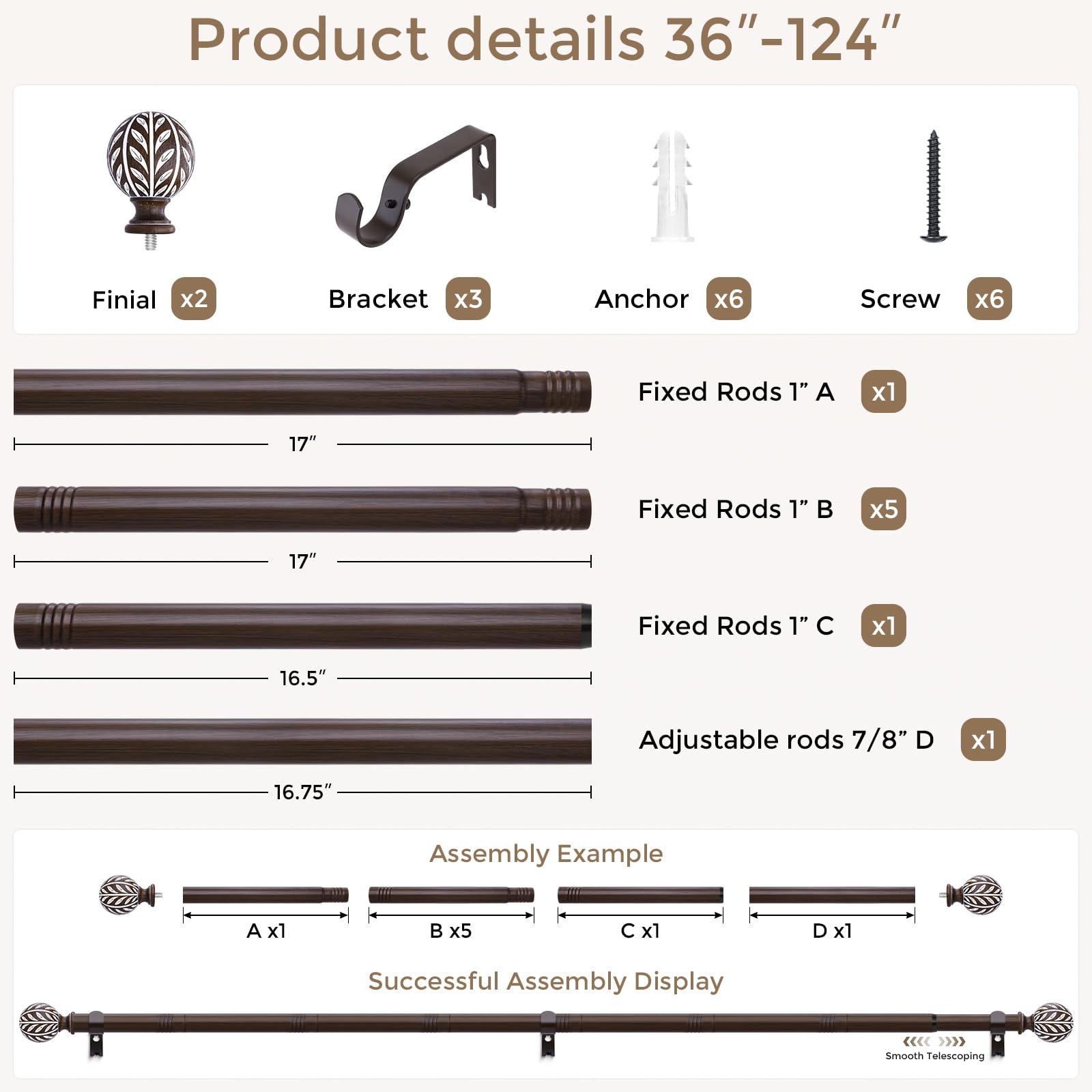Wolistsa adjustable curtain rod expands to fit multiple window sizes.
