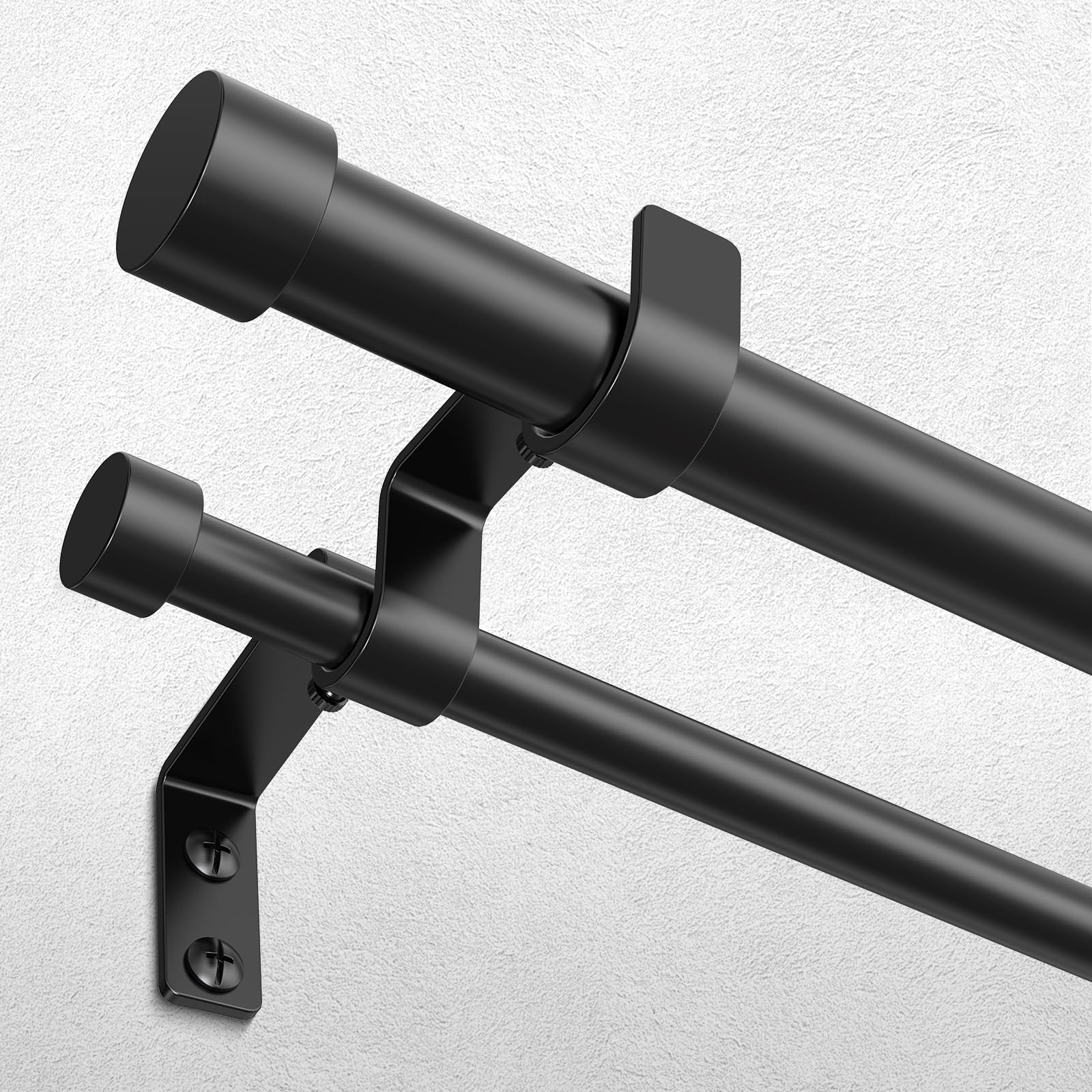 Wolistsa black double curtain rod end finials add a modern, durable finish.