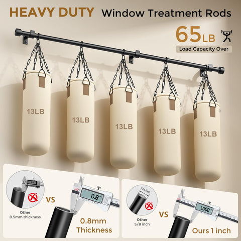 Wolistsa adjustable length curtain rod extends from 34 to 124 inches