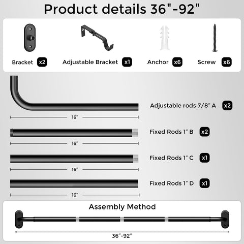 Wolistsa black wrap-around rod suits bedrooms and living spaces