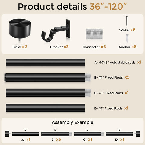 Wolistsa matte-black finials create a contemporary aesthetic