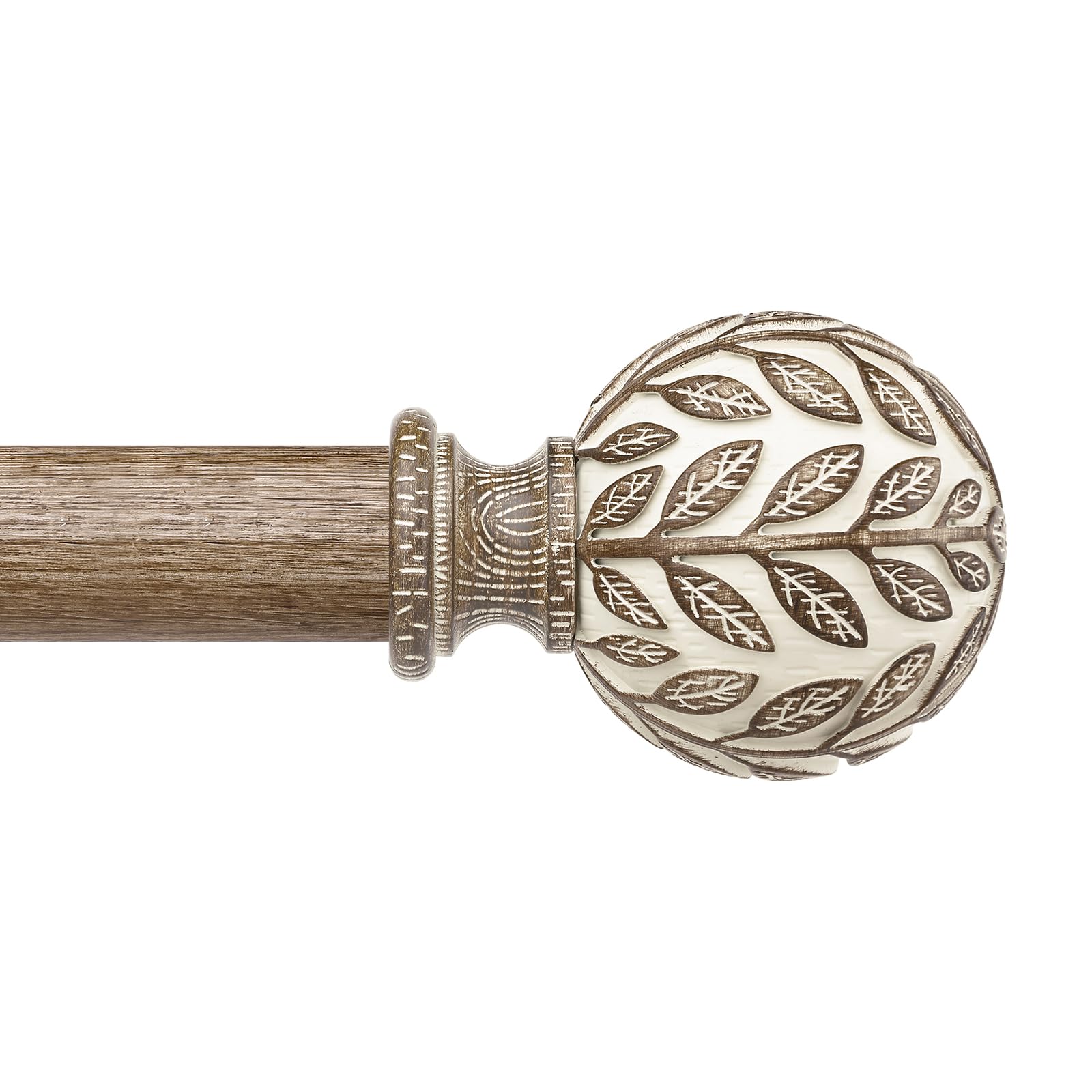 Wolistsa curtain rod with weathered wood finish for rustic windows.