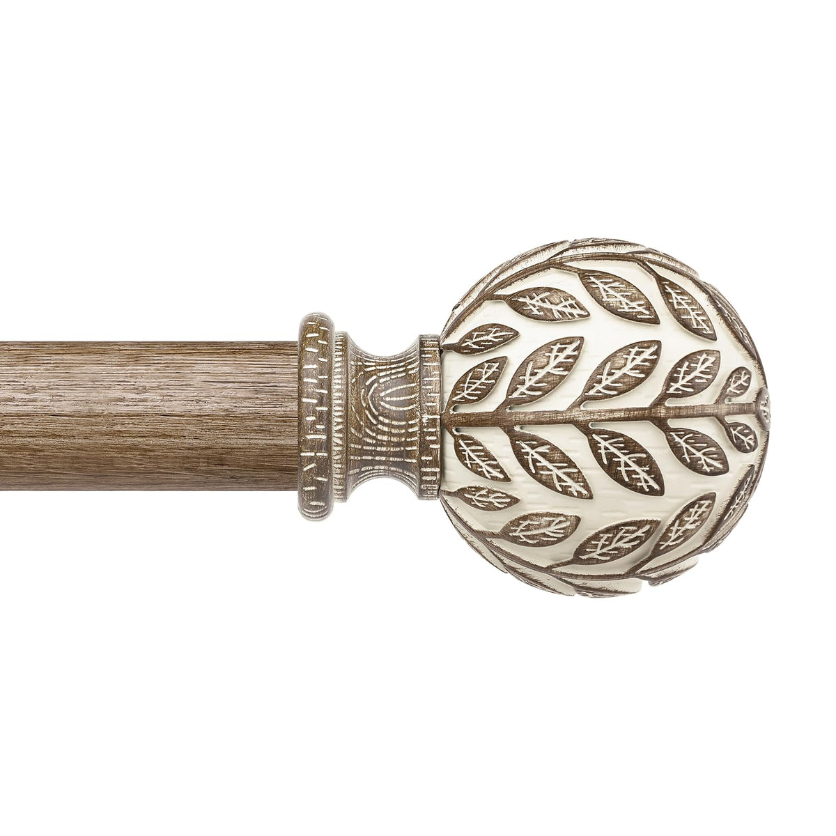 Wolistsa curtain rod with weathered wood finish for rustic windows.