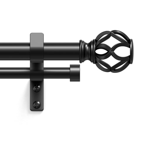 Wolistsa double curtain rod in black with telescopic reach for adjustable coverage.
