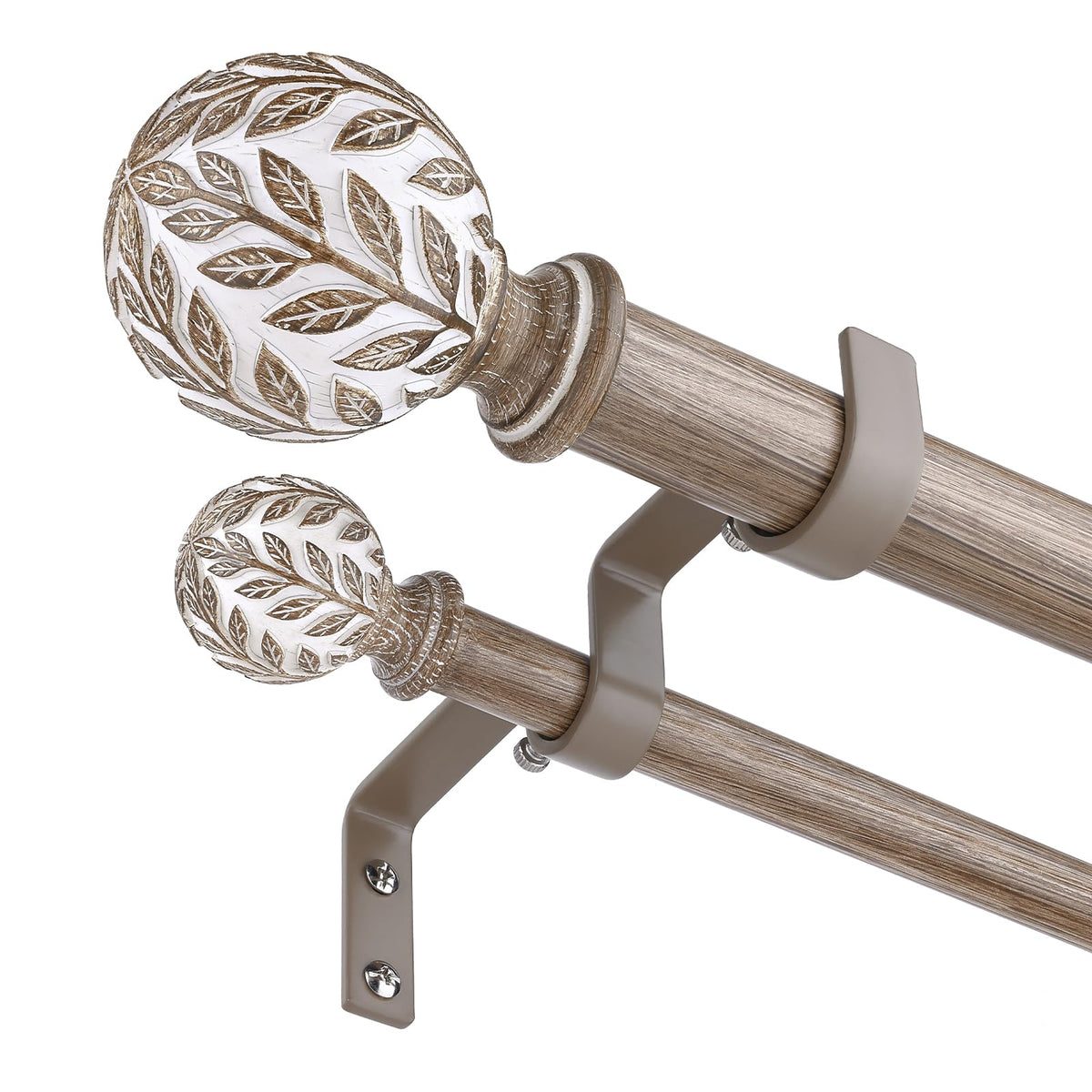 Wolistsa double curtain rod with wood leaf finials adds rustic elegance to your window