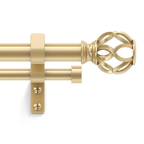 Wolistsa double curtain rod with gold twisted cage finials for elegant window styling.