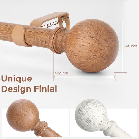 Wolistsa faux wood grain finial close-up showing texture and vintage charm.