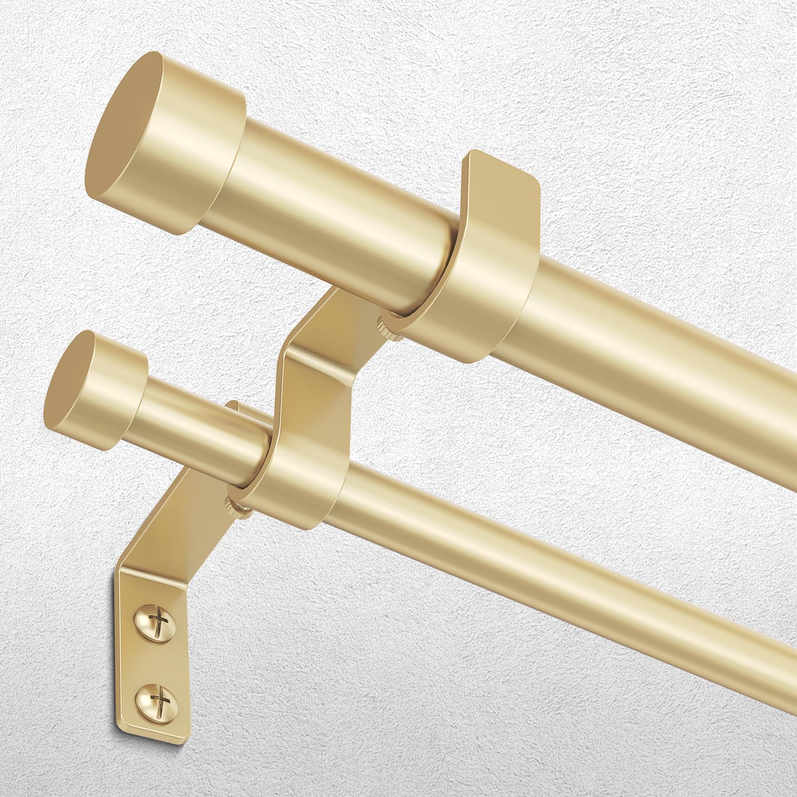 Wolistsa gold double curtain rod assembly highlights a sleek, versatile setup for varied window widths.