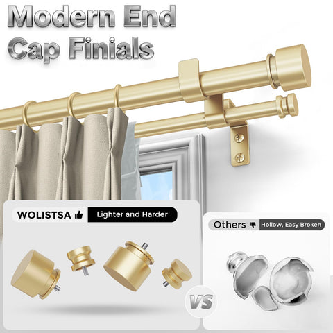 Wolistsa gold end-cap finials add decorative hardware