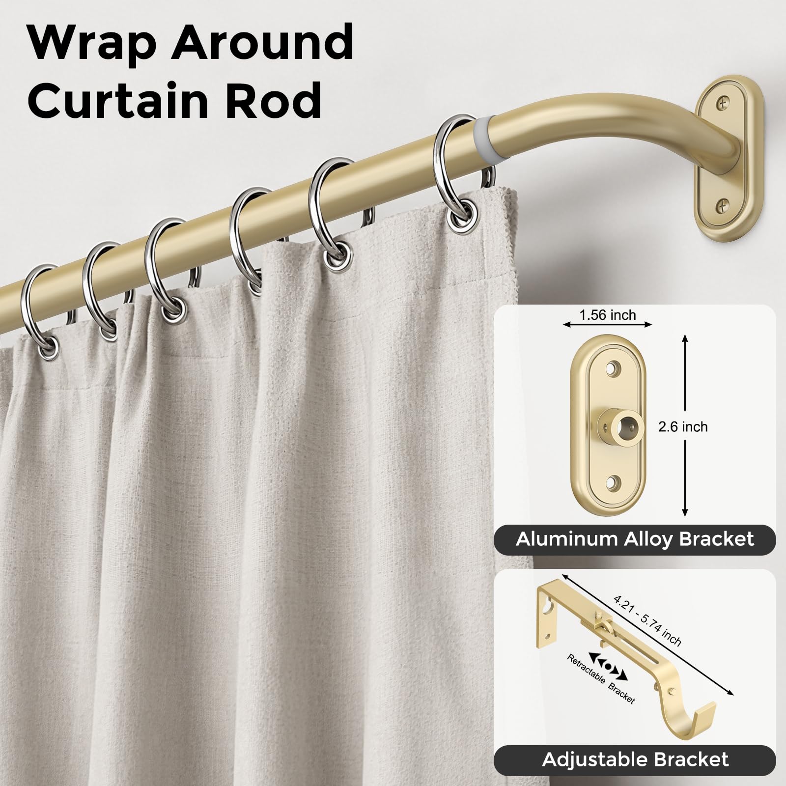 Wolistsa gold finish curtain rod end finials add elegant detail.