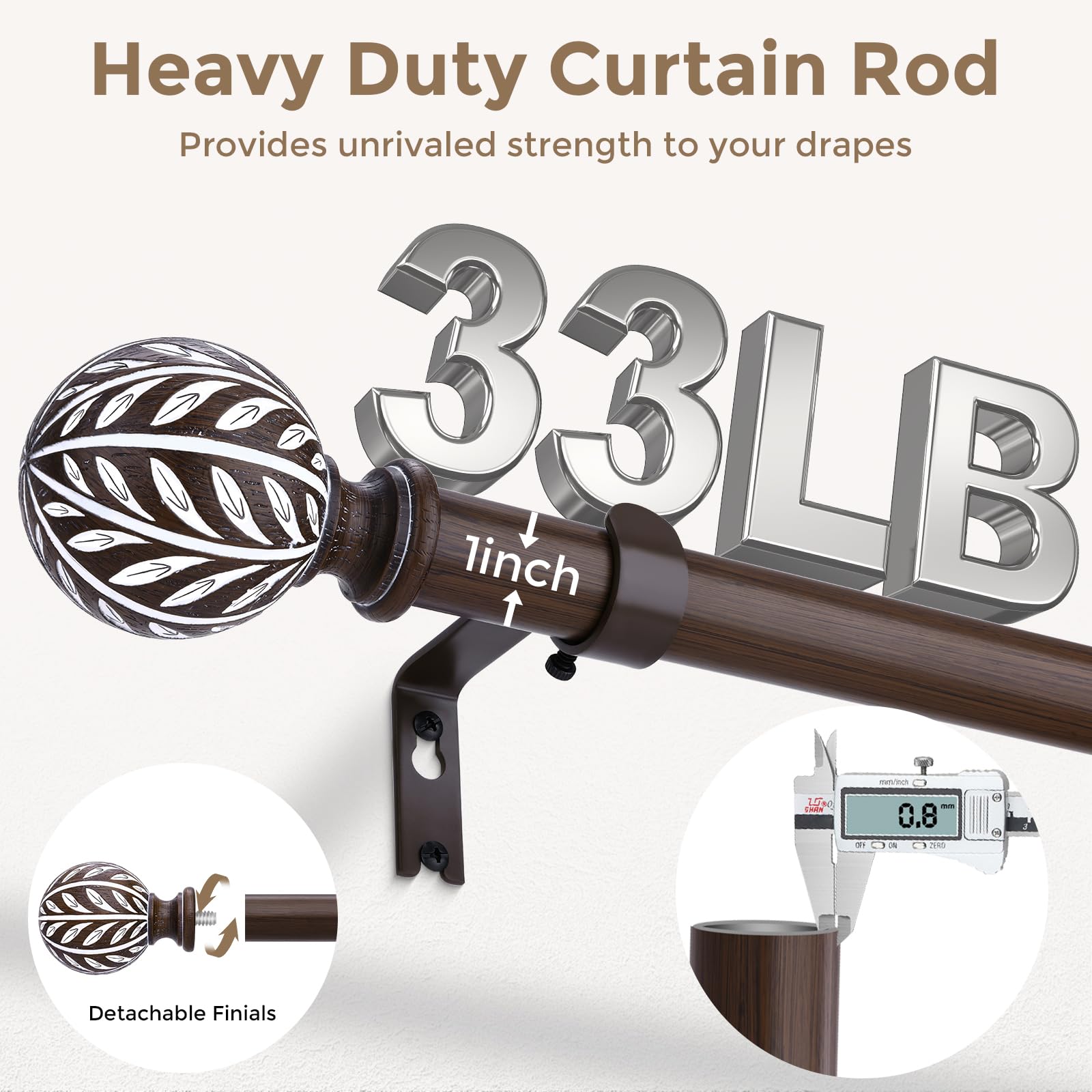 Wolistsa heavy-duty 1-inch rod provides sturdy support up to 33 lbs.