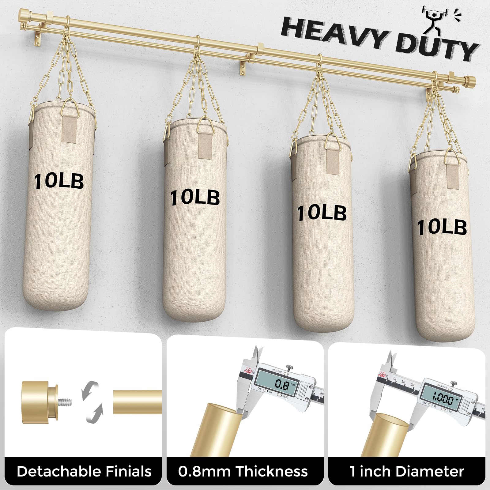 Wolistsa heavy-duty 1-inch front rod supports curtains reliably