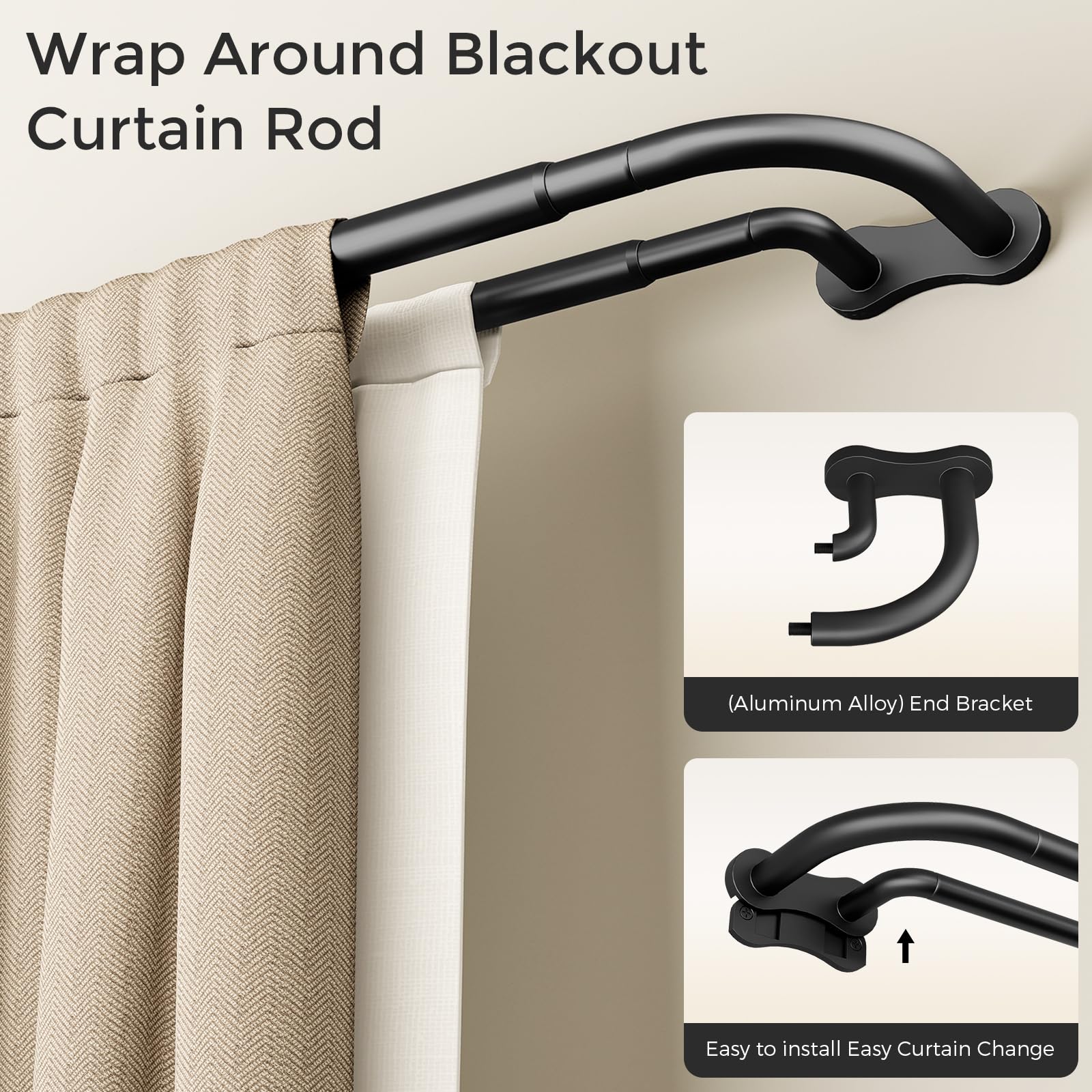 Wolistsa heavy-duty curved rod holds heavy curtains securely.