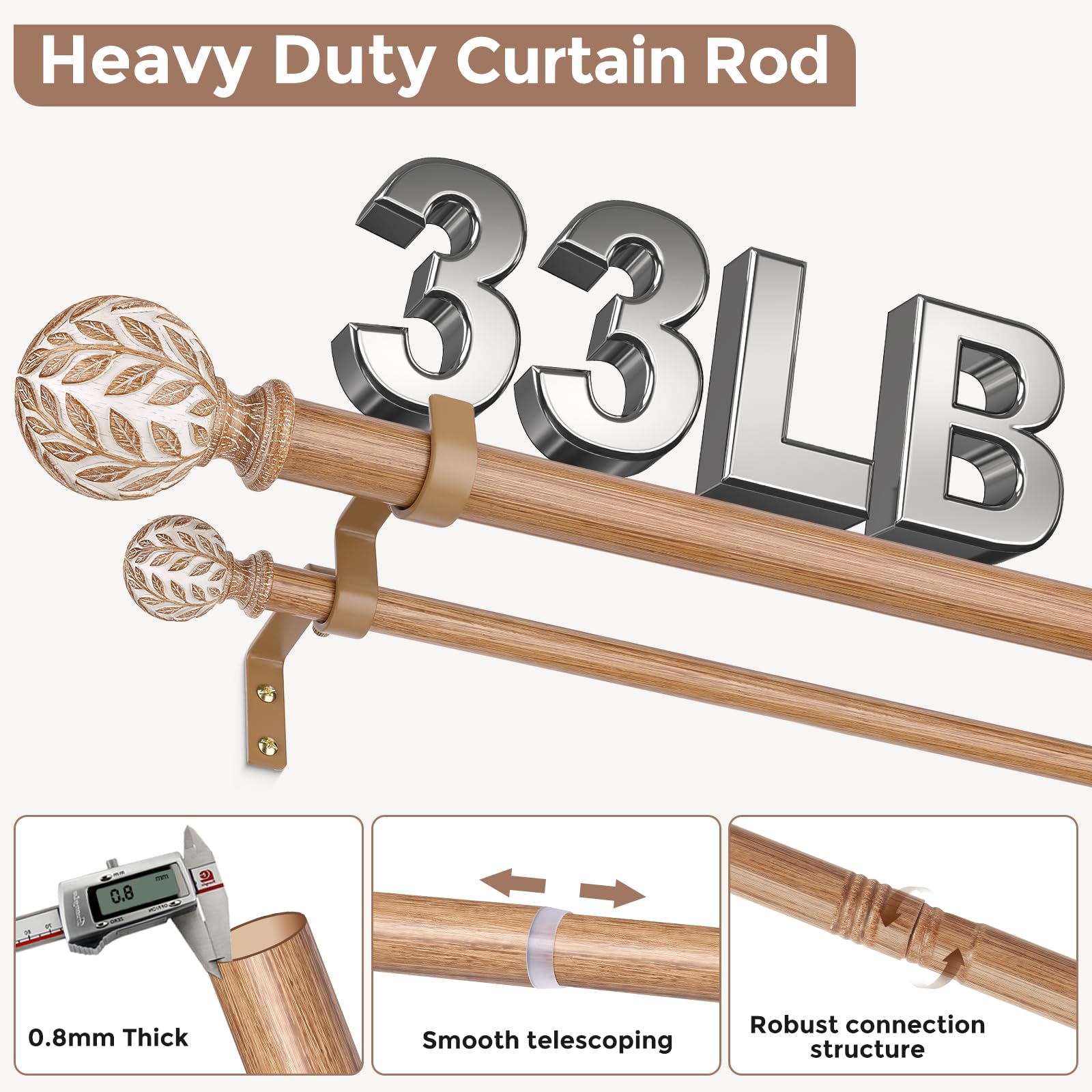 Wolistsa heavy-duty double rod designed to support substantial curtains.