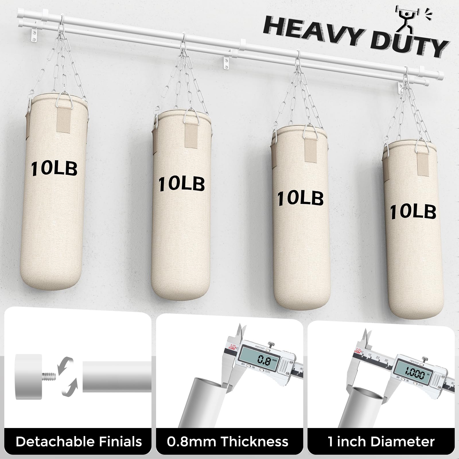 Wolistsa heavy-duty double rod with 1 inch front and 5/8 inch back