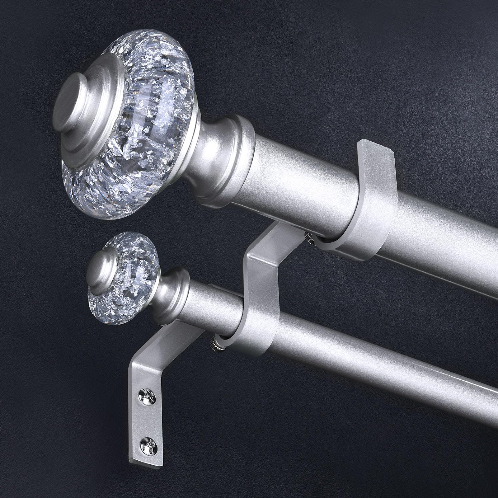 Wolistsa silver double curtain rod front view showing robust construction for heavy drapes.