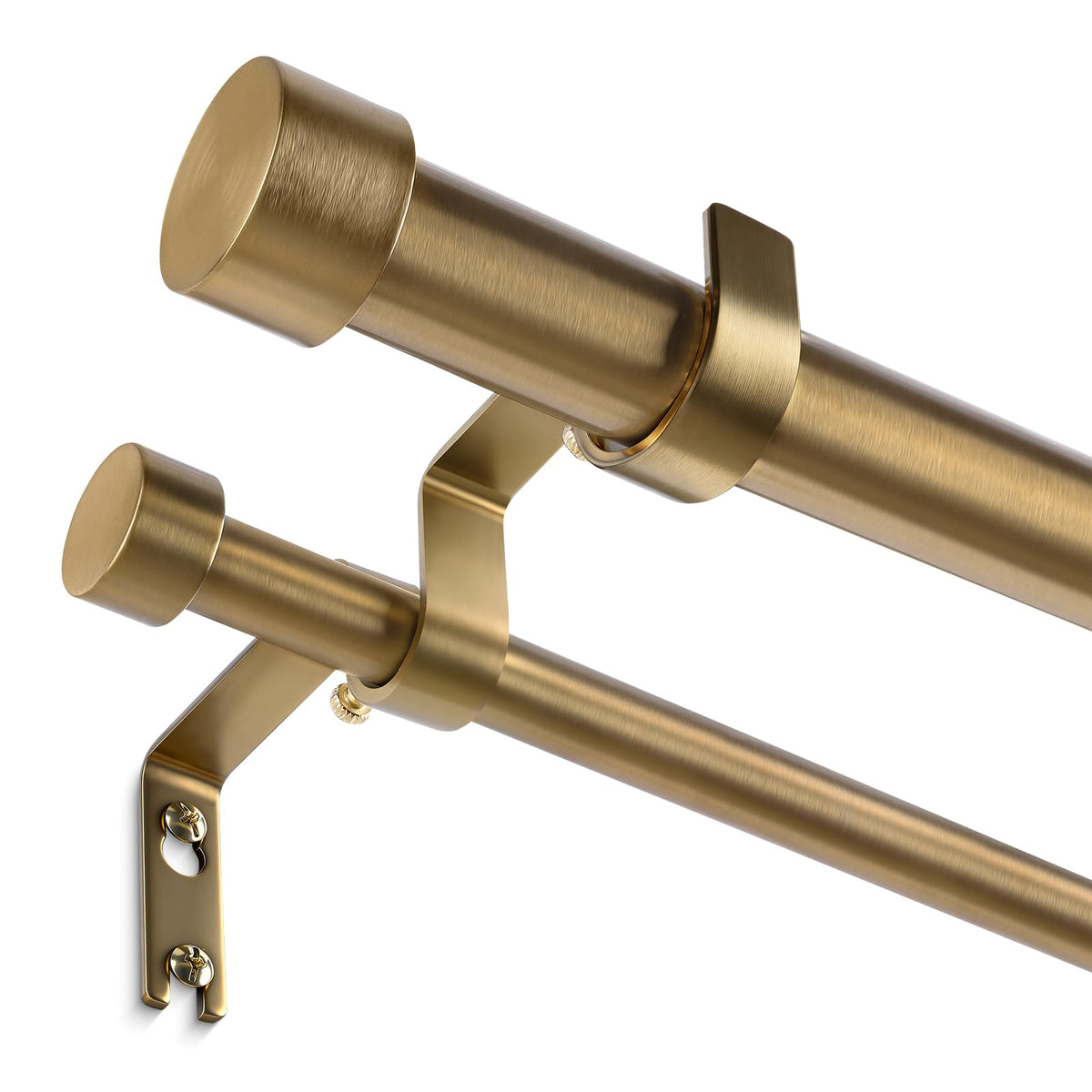 Wolistsa warm gold double curtain rod extended to fit 36–72 inch windows, adjustable length.