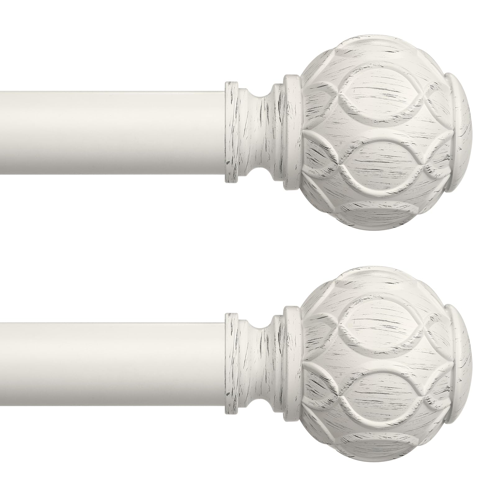 Wolistsa white curtain rod finial detail with vintage mesh texture