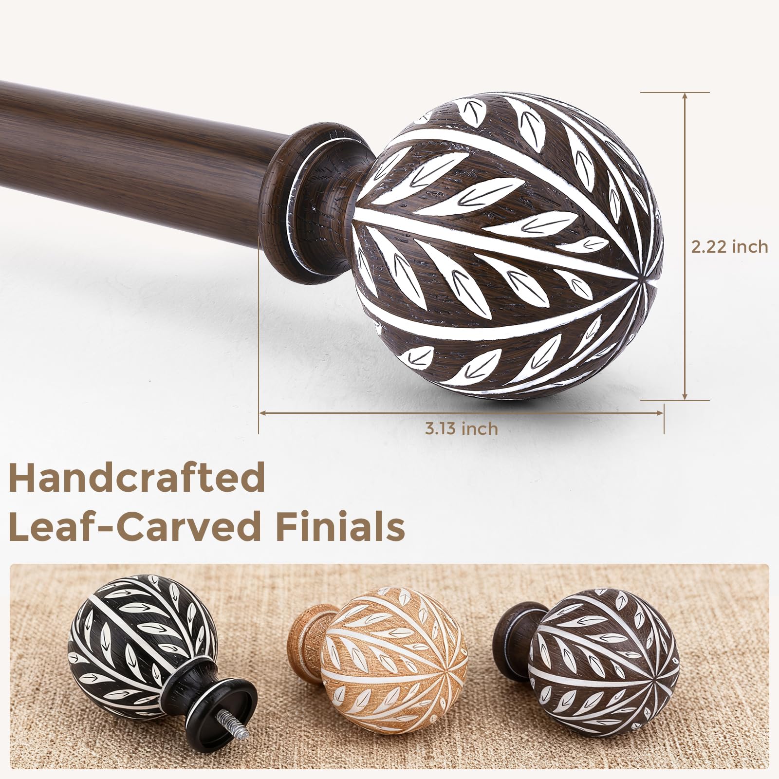 Wolistsa walnut wood drapery rod complements farmhouse and living room aesthetics.