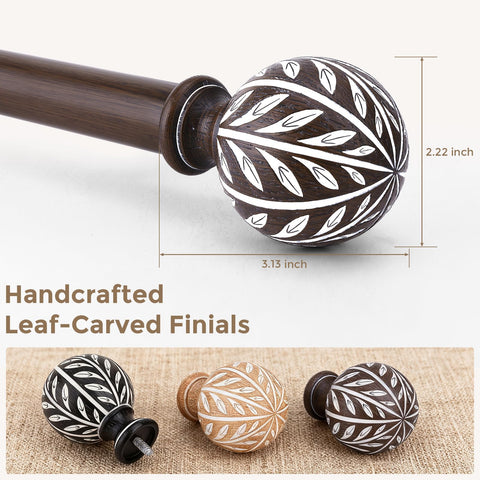 Wolistsa walnut wood drapery rod complements farmhouse and living room aesthetics.