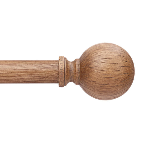 Wolistsa wood curtain rod front view with decorative finials for boho style.