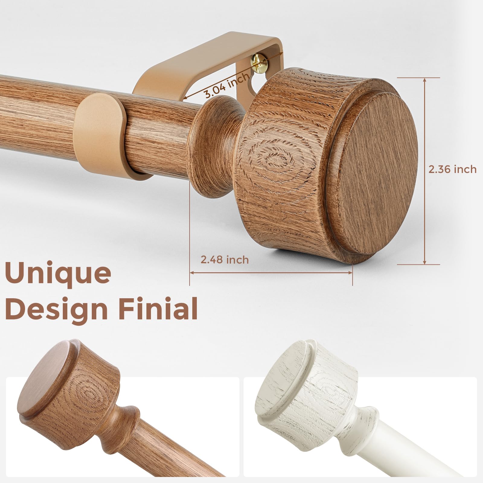 Wolistsa wood grain finial closeup showcases artisanal finish