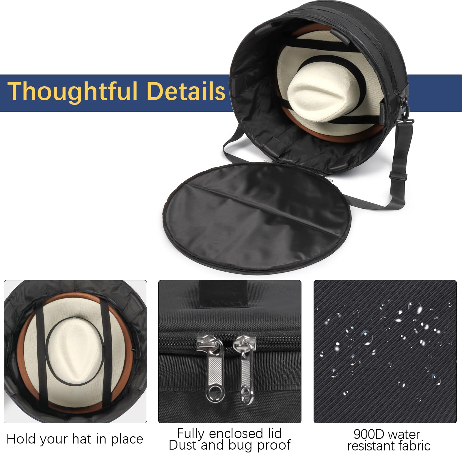 WOMACO hat box keeps hats dust-free while traveling.