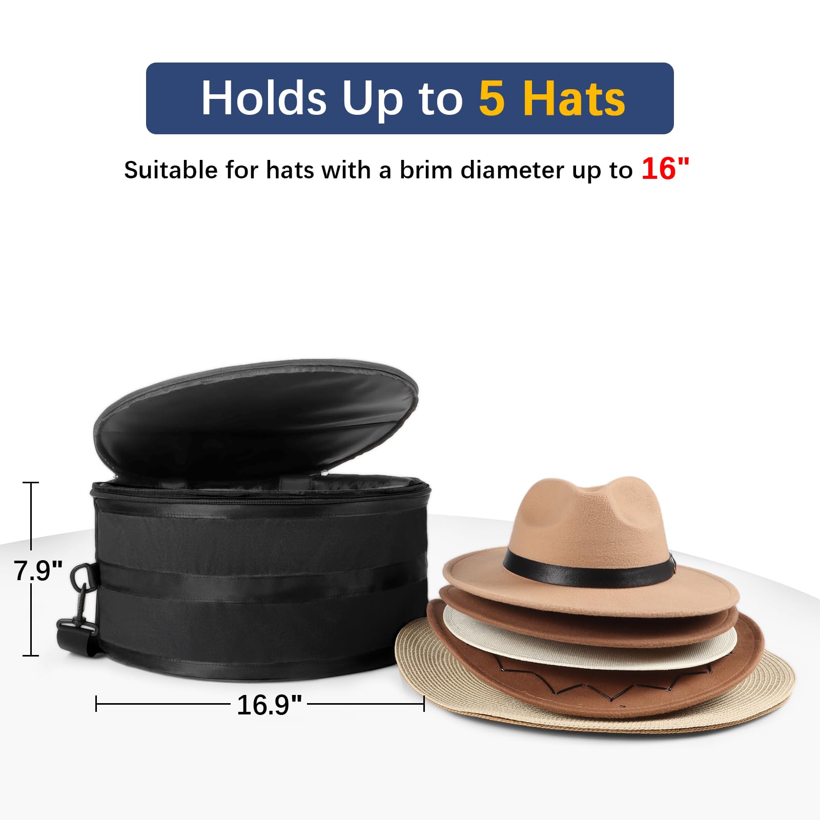 WOMACO hat box featuring a sturdy handle and shoulder strap for carrying.