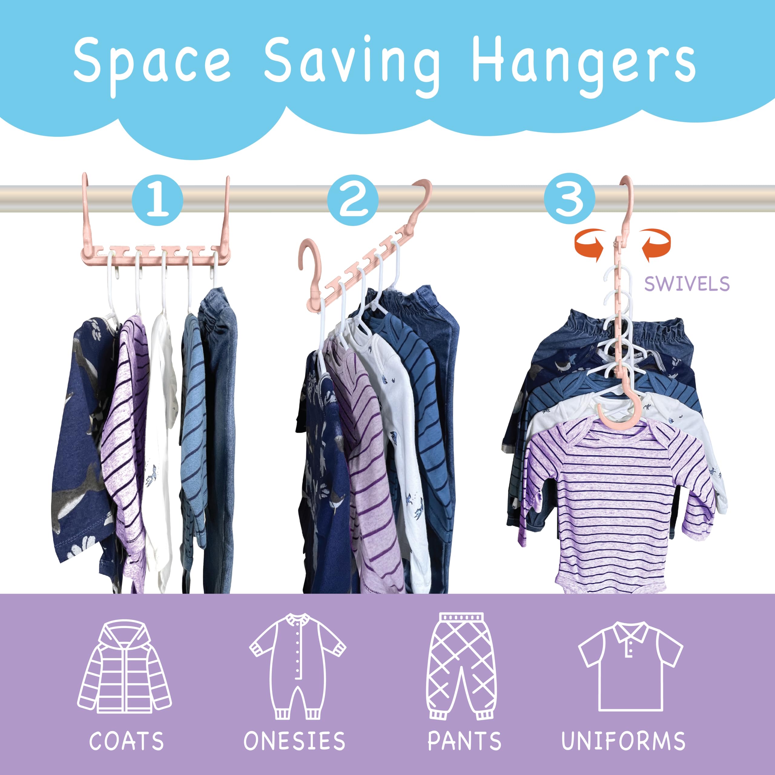 Wonder Hanger Max 360° rotating hooks provide easy access to outfits from any angle