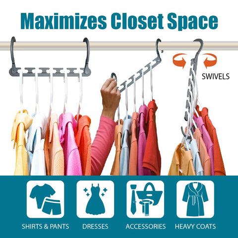 Wonder Hanger Max 360-degree swiveling hooks for easy access to outfits.