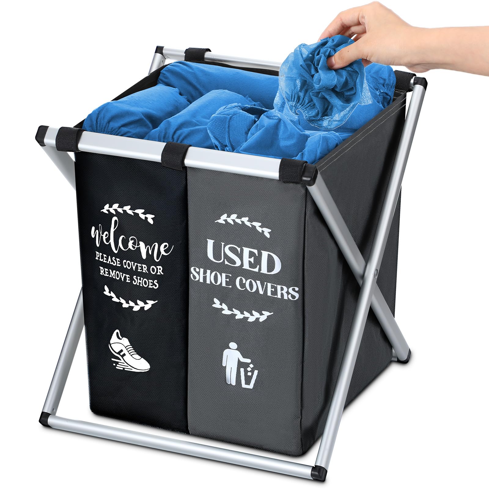 Wonderjune foldable shoe cover box dispenser in black and gray for tidy entry areas