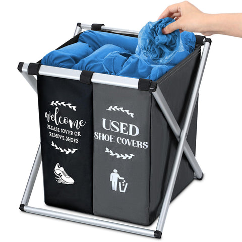 Wonderjune foldable shoe cover box dispenser in black and gray for tidy entry areas