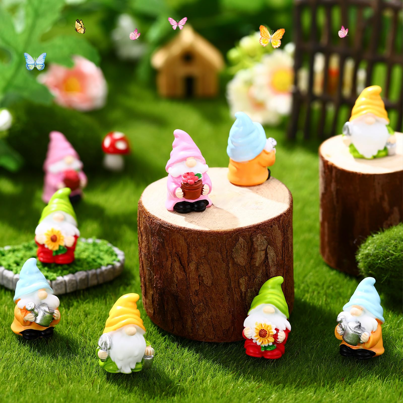 Wonderjune gnomes showcase varied styles for creative, colorful arrangements.