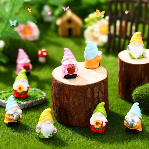 Wonderjune gnomes showcase varied styles for creative, colorful arrangements.
