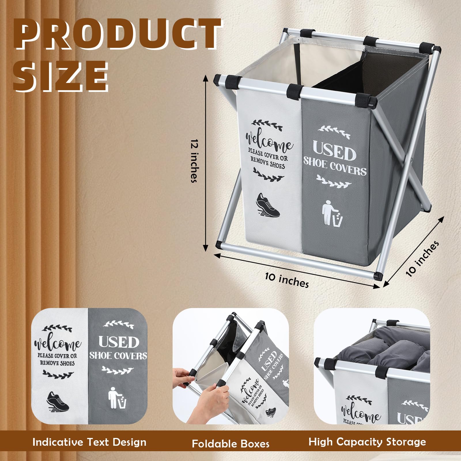 Wonderjune used shoe covers sign clearly communicates disposal guidance.