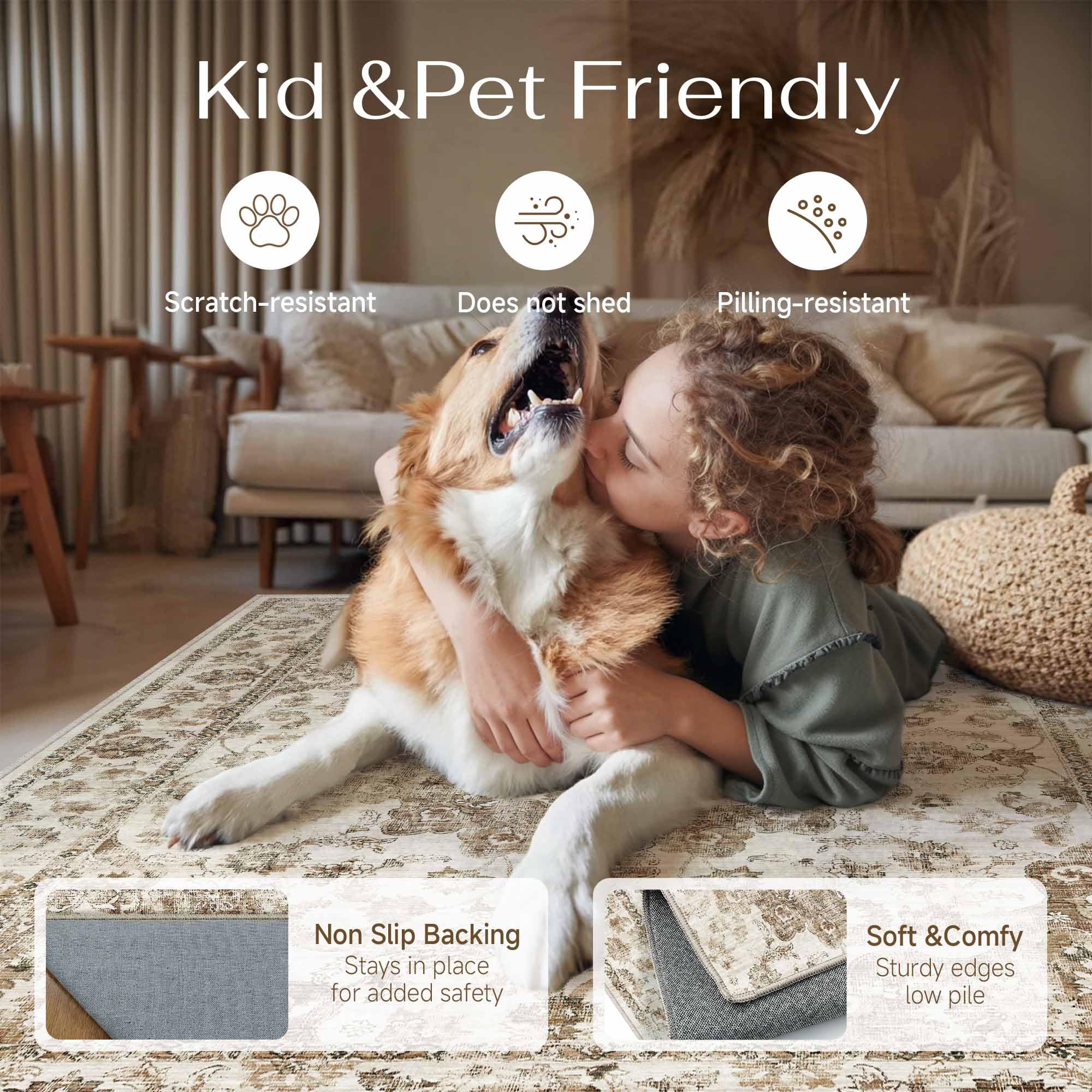 WondRg 8x10 rug non-slip bottom helps keep high-traffic areas safe.