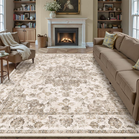 WondRg 8x10 rug overall view shows neutral vintage style in living spaces.