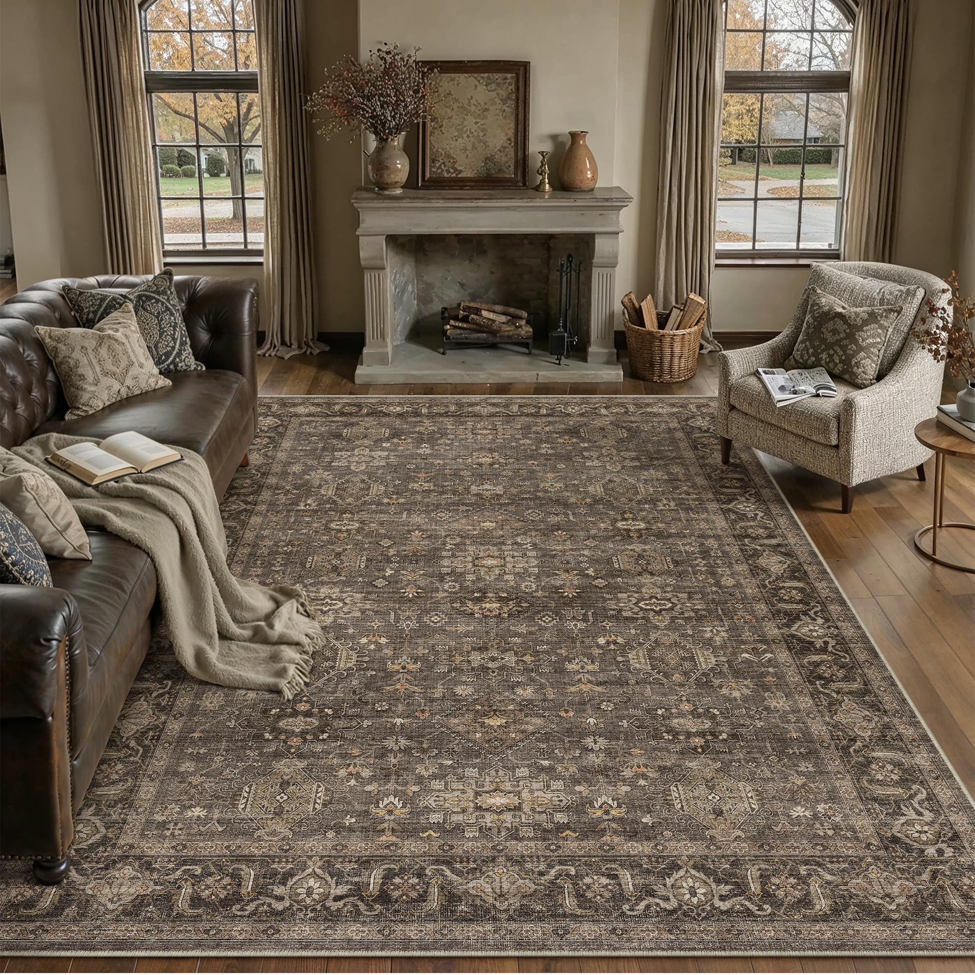 WondRg 8x10 rug full view shows vintage distressed design for versatile decor.