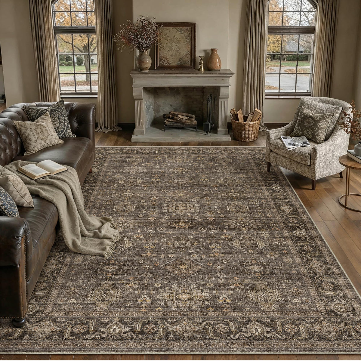 WondRg 8x10 rug full view shows vintage distressed design for versatile decor.