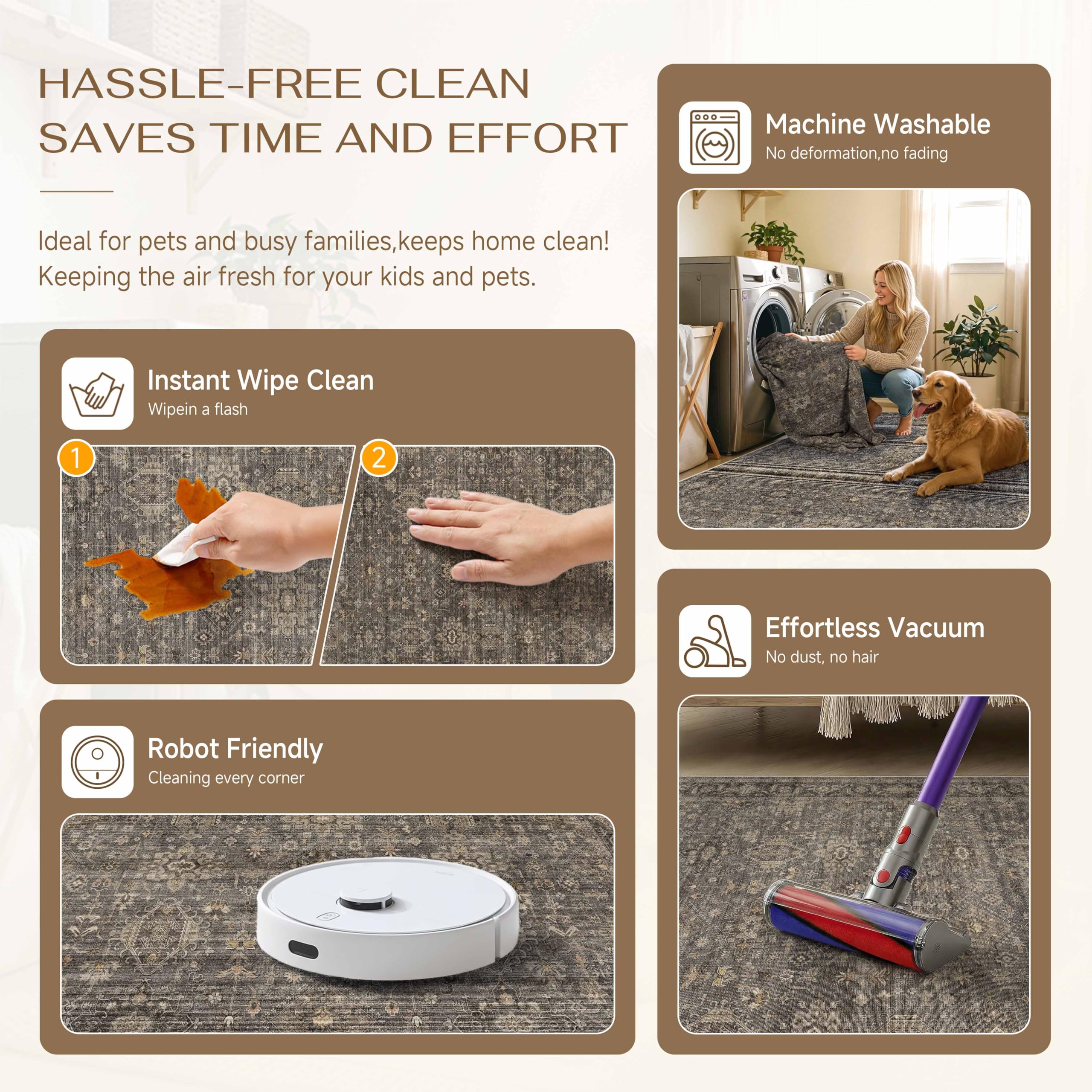 WondRg non-slip backing provides secure placement on wood or tile floors.