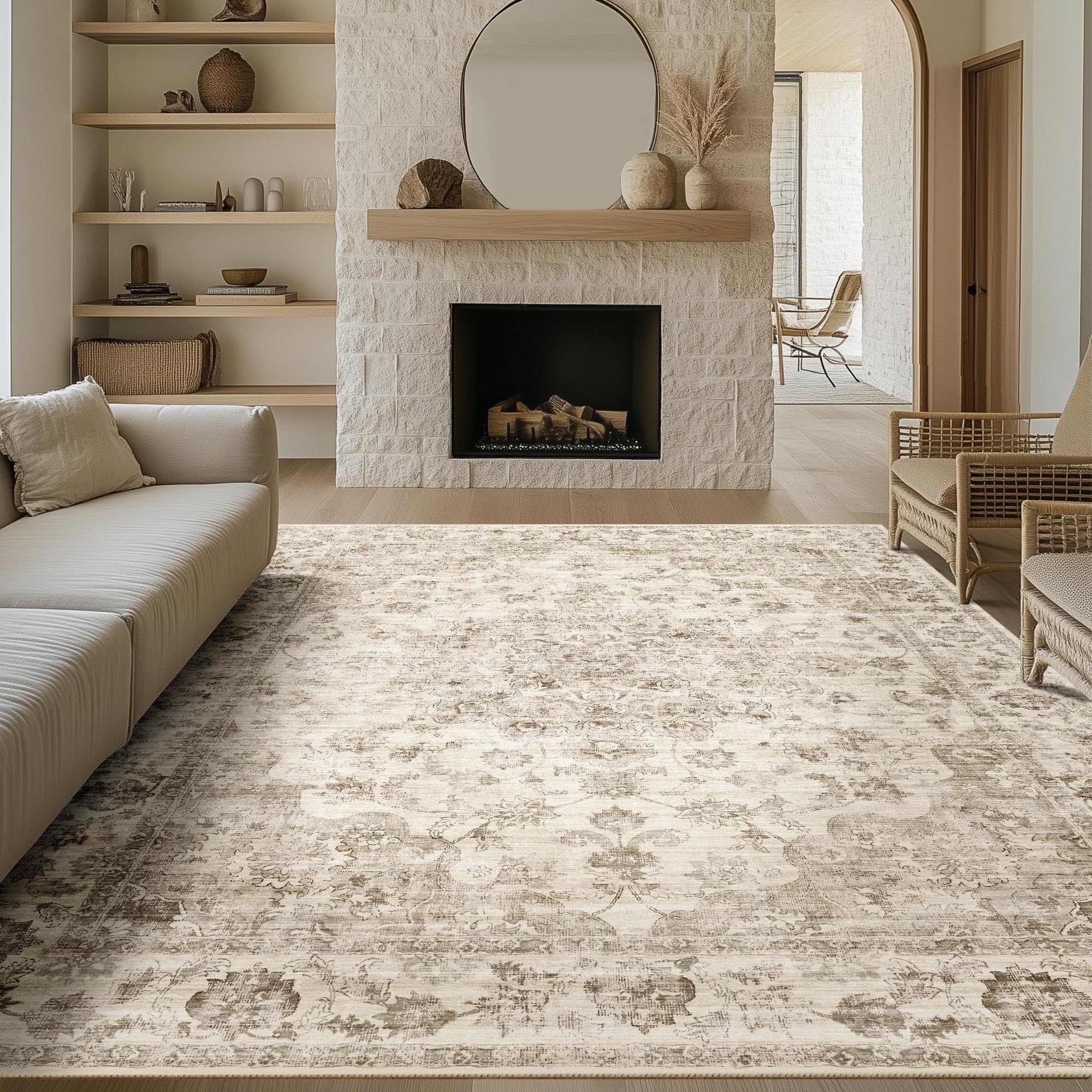 WondRg beige vintage area rug 8x10 adds warmth and classic style to living rooms.