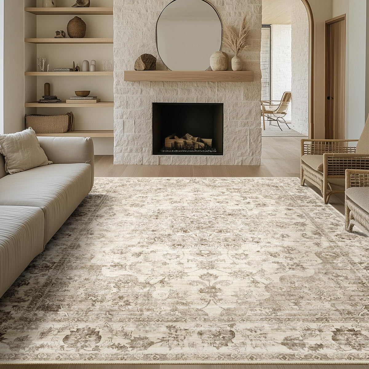WondRg beige vintage area rug 8x10 adds warmth and classic style to living rooms.