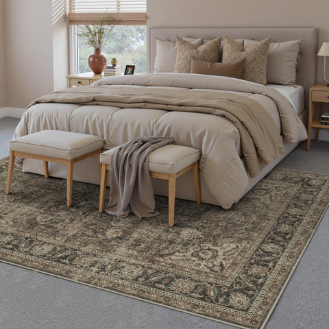 WondRg distressed oriental pattern rug adds timeless style to bedrooms.