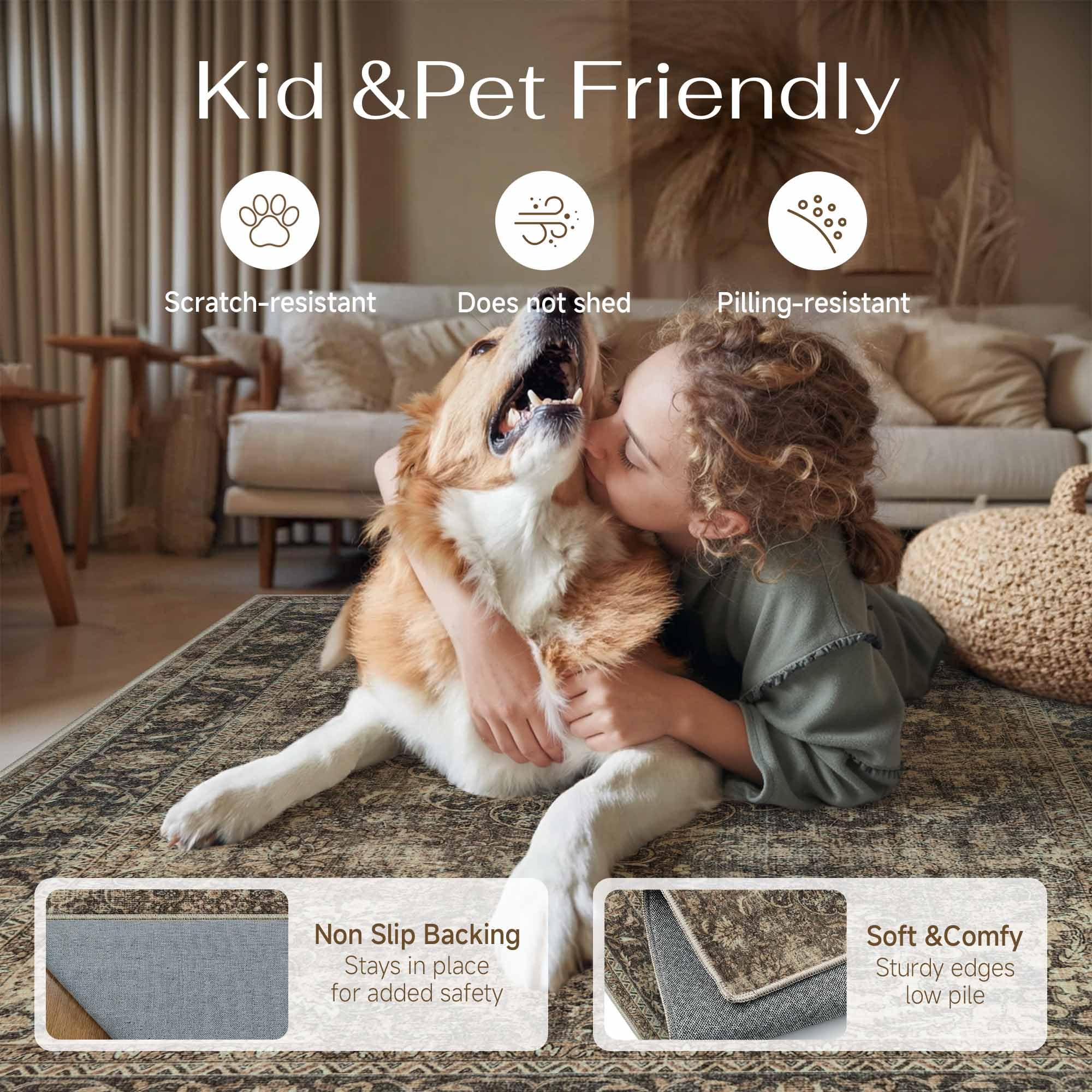 WondRg non-slip backing keeps rug secure on smooth floors.