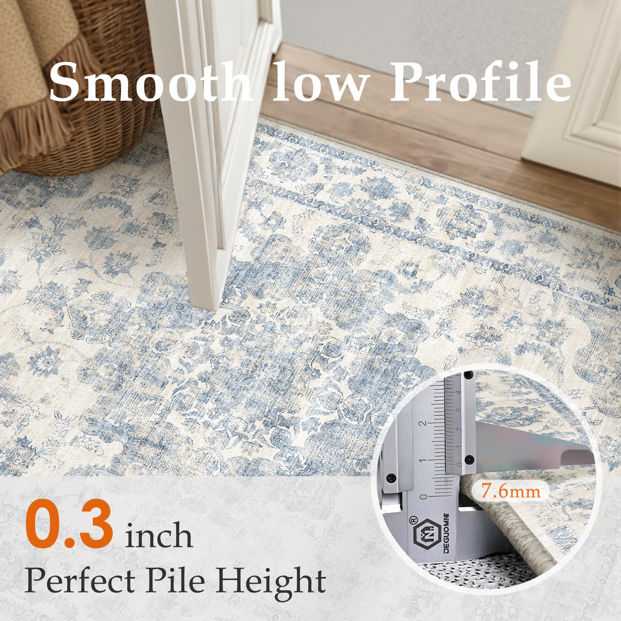WondRg office rug with blue floral design enhances workspace.