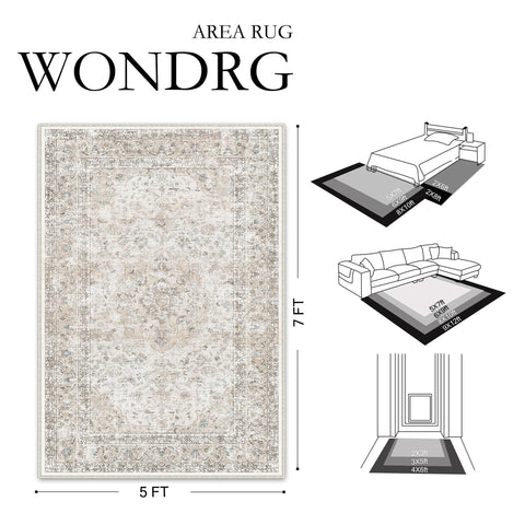 WondRg retro floral pattern rug for a timeless, neutral bedroom backdrop