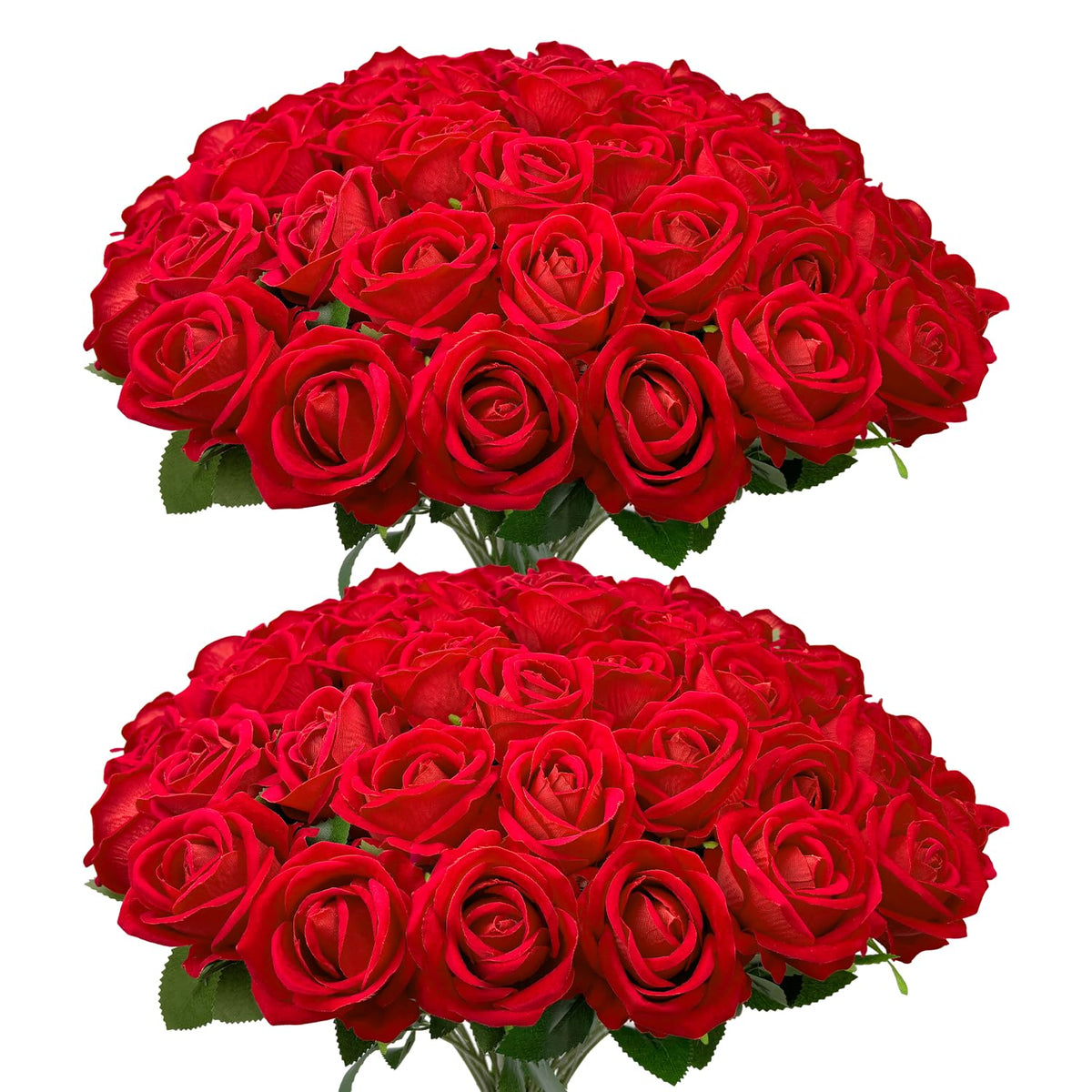 Wondrus bulk artificial red velvet roses with long stems for weddings and home decor.